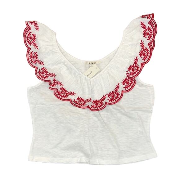 NWT Francesca's Mi ami White W/Red Embroidered Detailed Eyelet Top - Picture 3 of 10